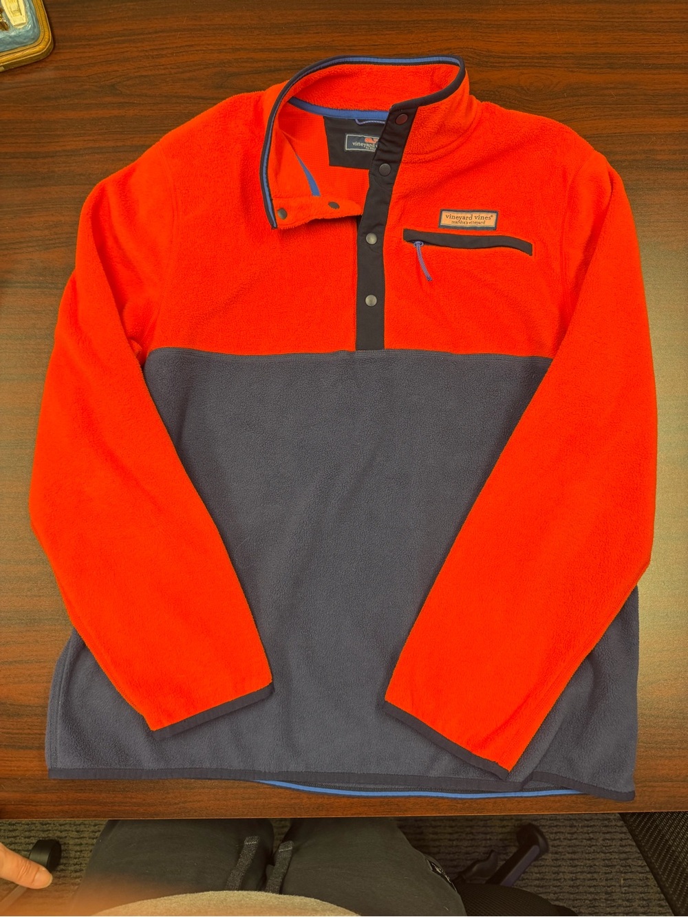 Vineyard Vines Men's Red and Navy Zip-Front Fleece Pullover